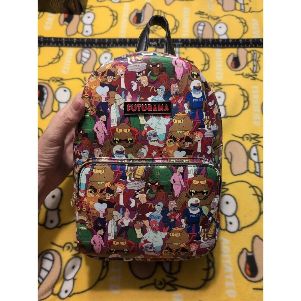 Futurama Characters Mini Backpack Adjustable Straps Vegan Leather NWT